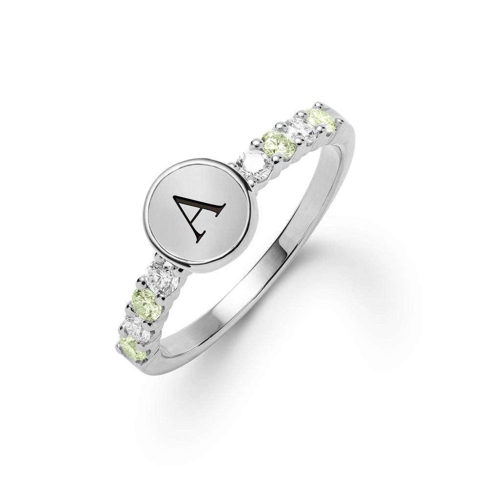 Rosecliff Letter Diamond & Peridot Ring in 14k Gold (August)