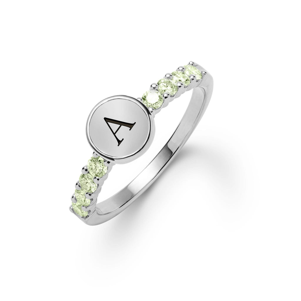 Rosecliff Letter Peridot Ring in 14k Gold (August)