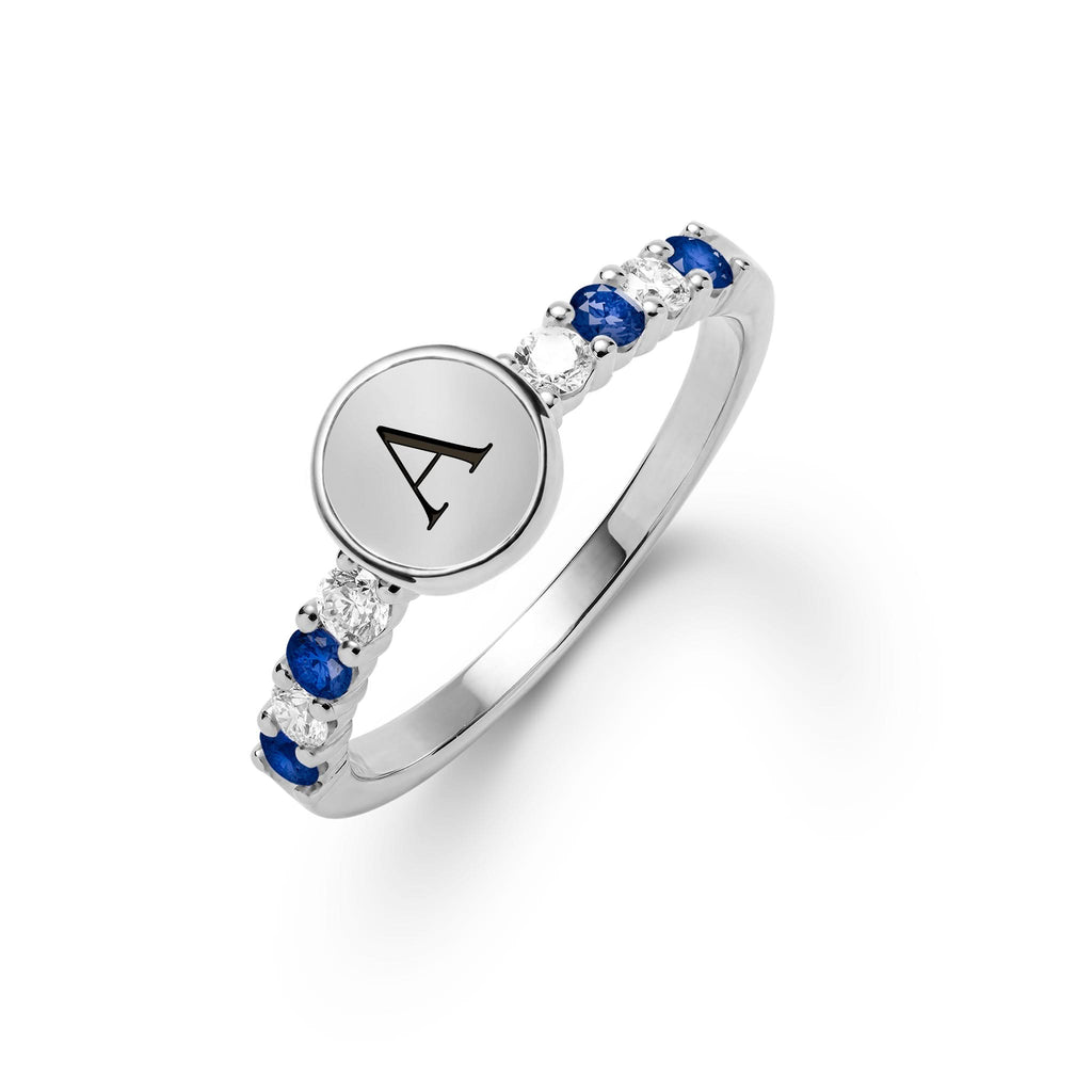 Rosecliff Letter Diamond & Sapphire Ring in 14k Gold (September)