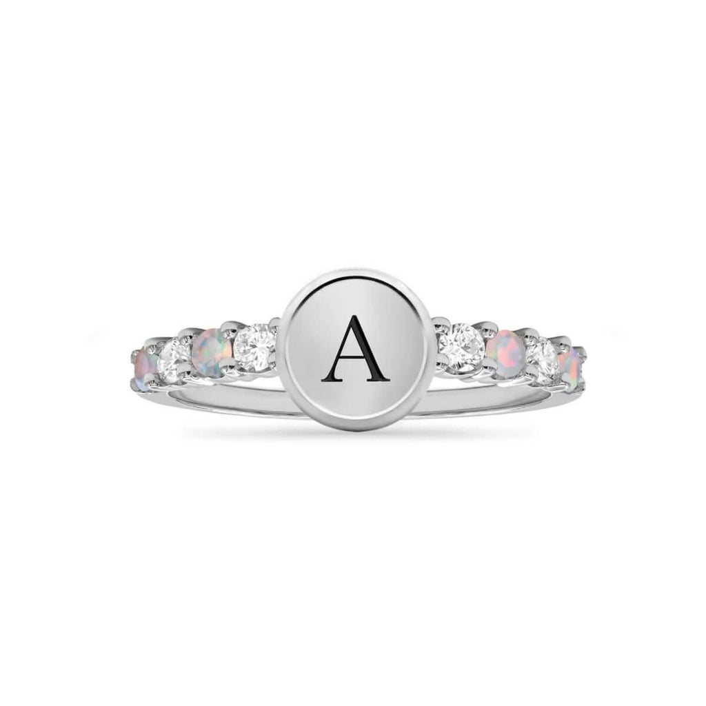 Rosecliff Letter Diamond & Opal Ring in 14k Gold (October)