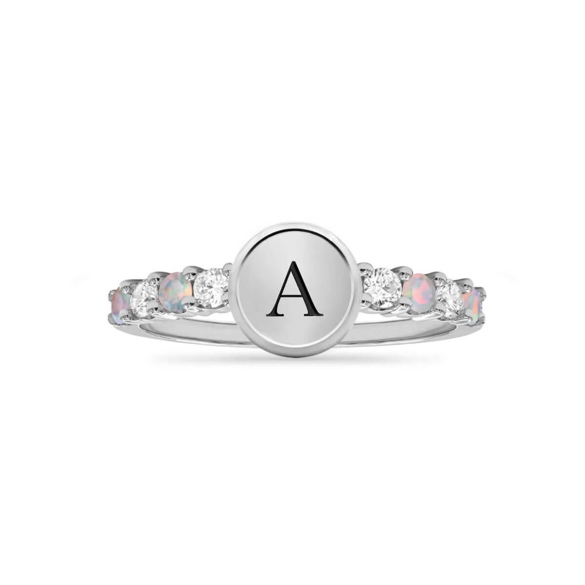 Rosecliff Letter Diamond & Opal Ring in 14k Gold (October)
