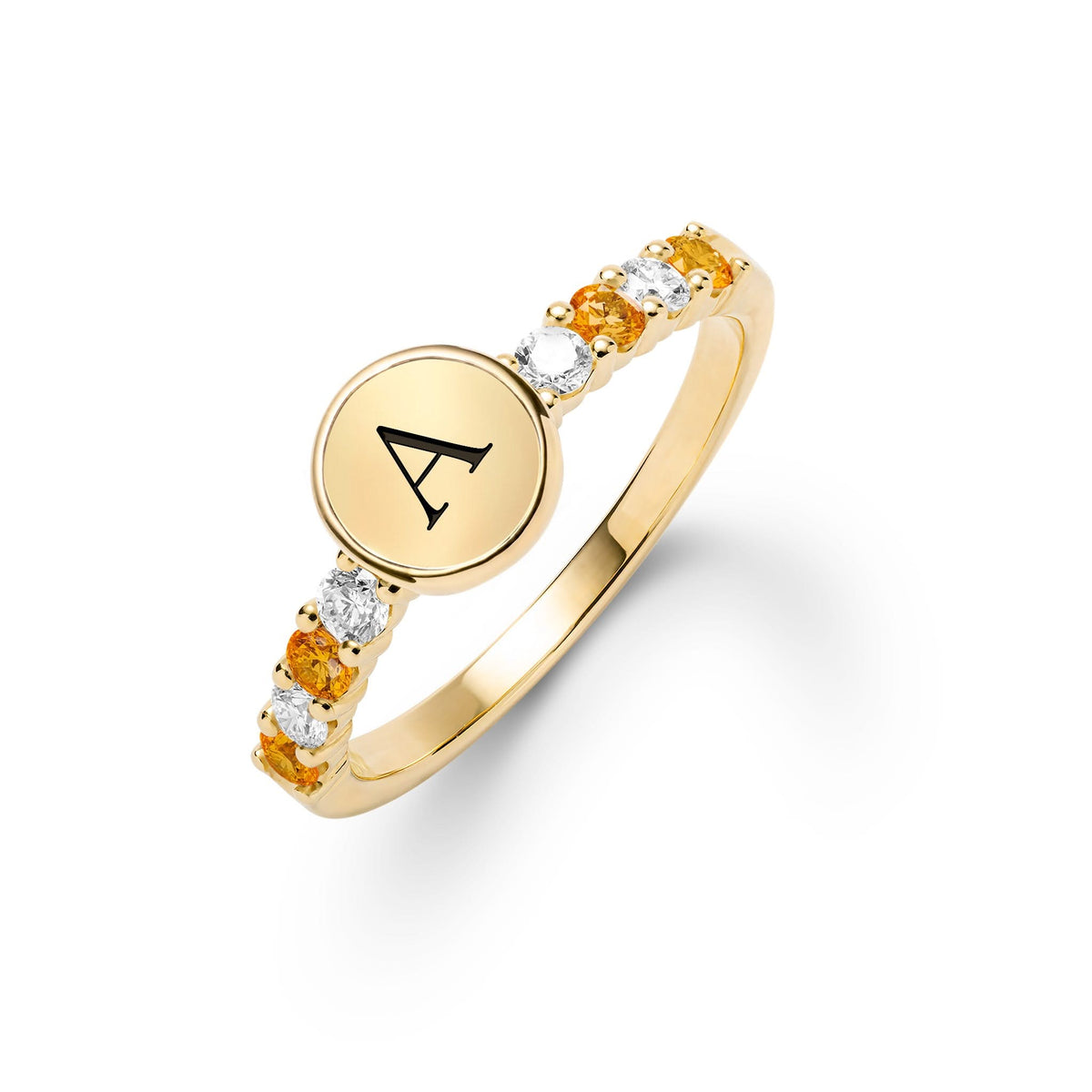 Rosecliff Letter Diamond & Citrine Ring in 14k Gold (November)
