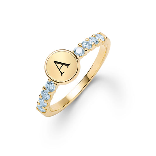 Rosecliff Letter Nantucket Blue Topaz Ring in 14k Gold (December)