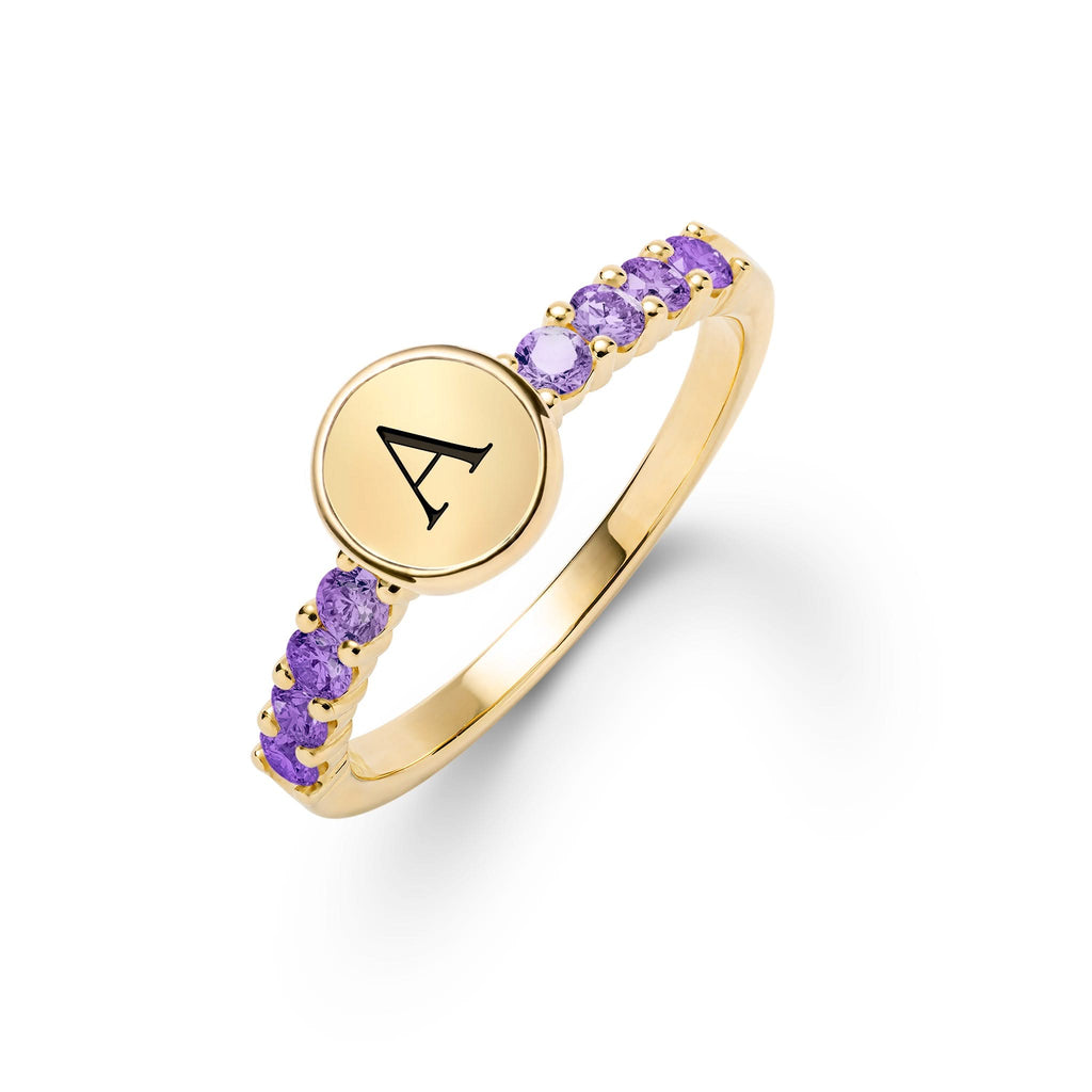 Rosecliff Letter Amethyst Ring in 14k Gold (February)
