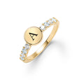 Rosecliff Letter Diamond & Aquamarine Ring in 14k Gold (March)