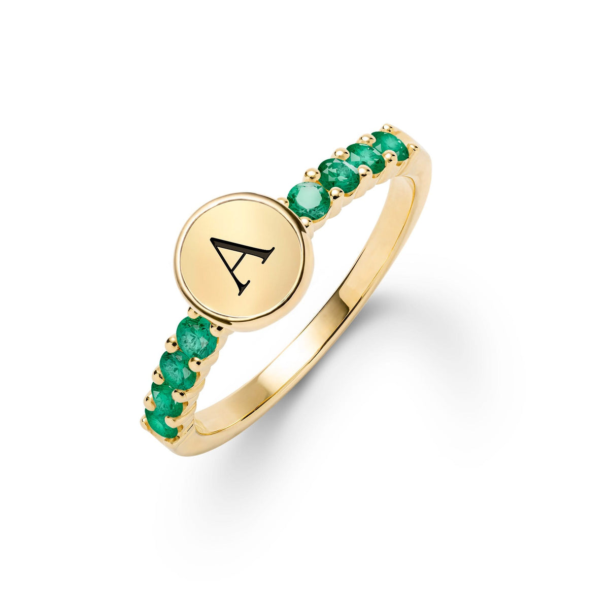 Rosecliff Letter Emerald Ring in 14k Gold (May)