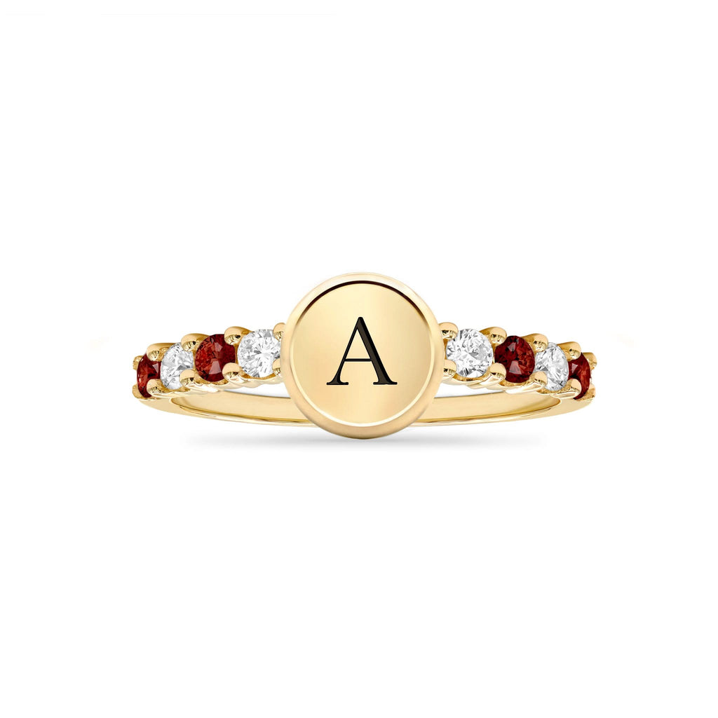 Rosecliff Letter Diamond & Garnet Ring in 14k Gold (January)