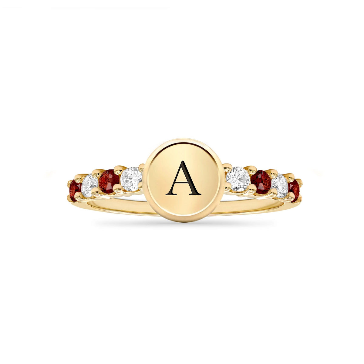 Rosecliff Letter Diamond & Garnet Ring in 14k Gold (January)