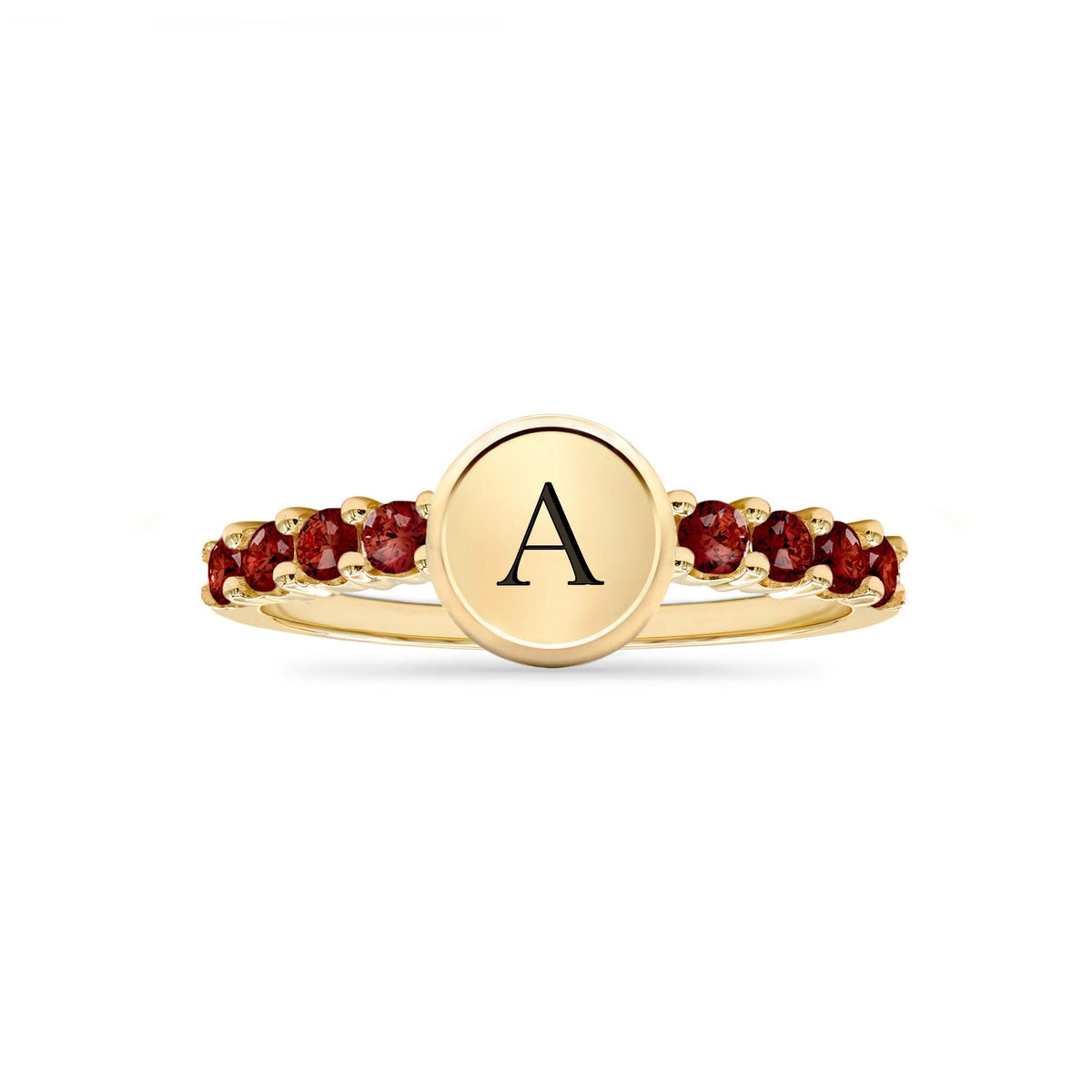 Rosecliff Letter Garnet Ring in 14k Gold (January)