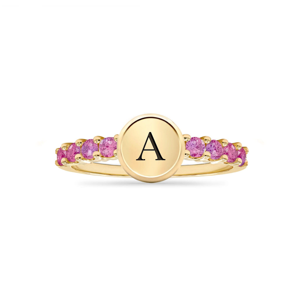 Rosecliff Letter Pink Sapphire Ring in 14k Gold (October)