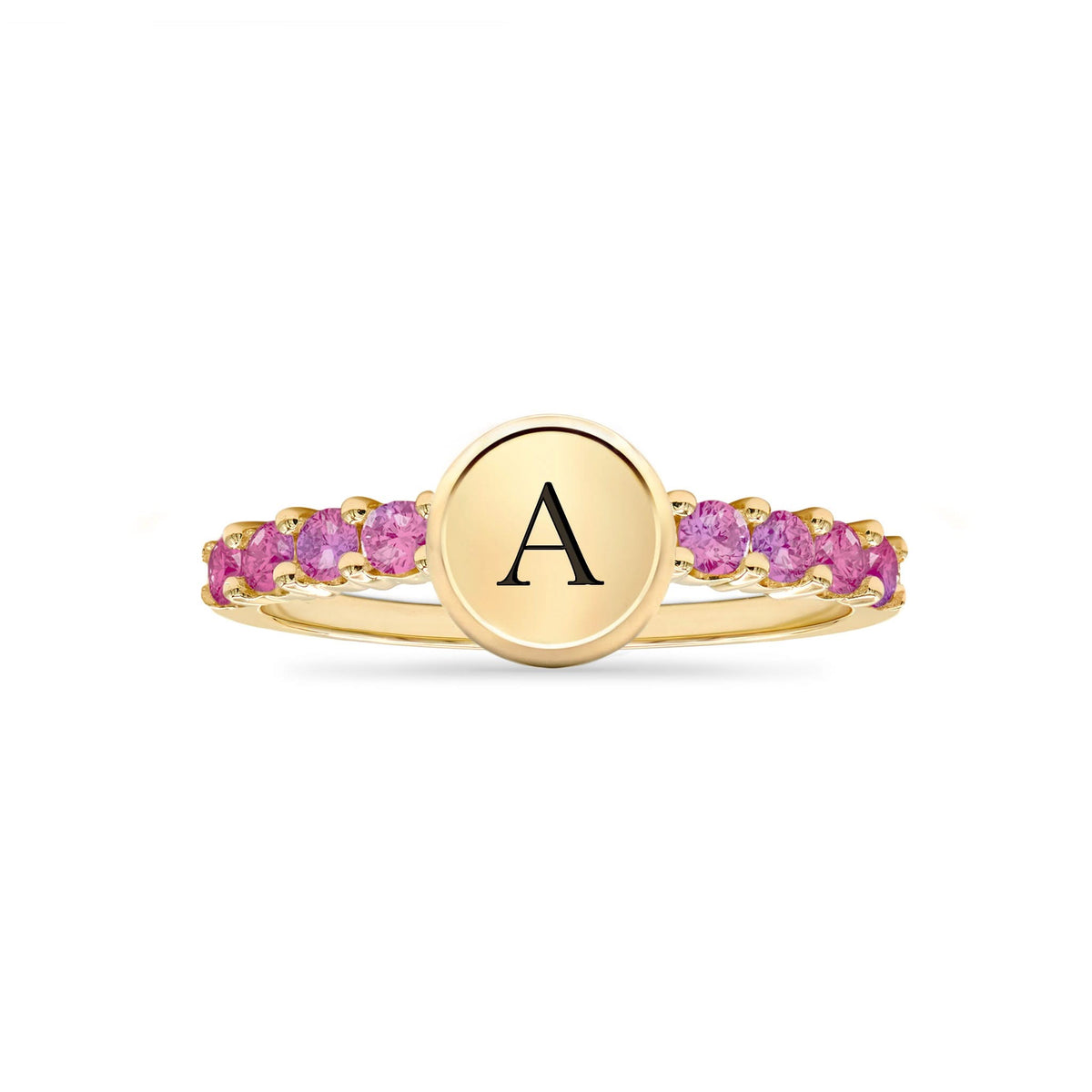 Rosecliff Letter Pink Sapphire Ring in 14k Gold (October)