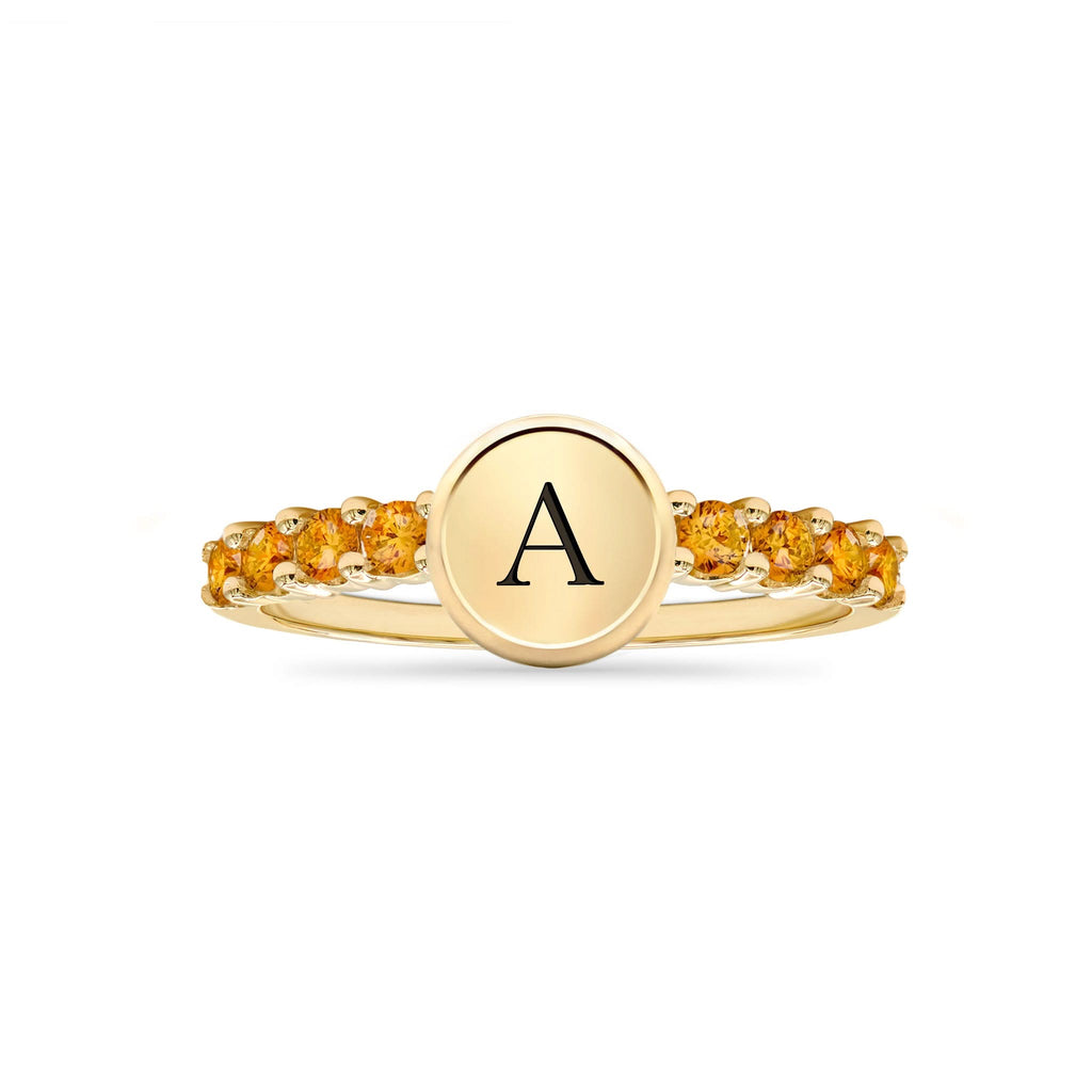 Rosecliff Letter Citrine Ring in 14k Gold (November)
