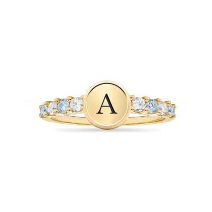 Rosecliff Letter Diamond & Nantucket Blue Topaz Ring in 14k Gold (December)
