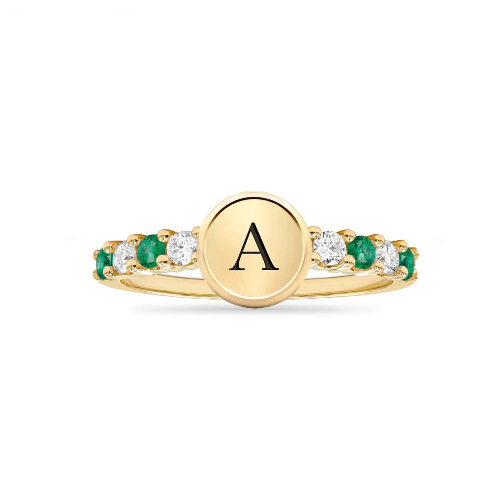 Rosecliff Letter Diamond & Emerald Ring in 14k Gold (May)