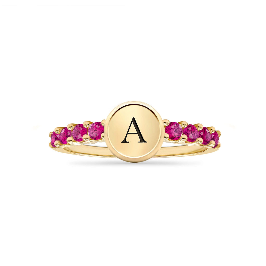 Rosecliff Letter Ruby Ring in 14k Gold (July)