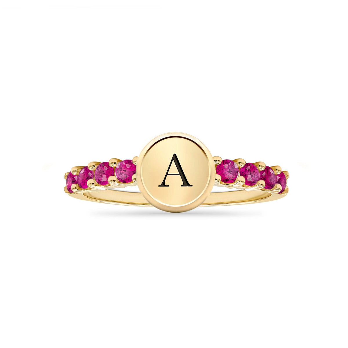 Rosecliff Letter Ruby Ring in 14k Gold (July)