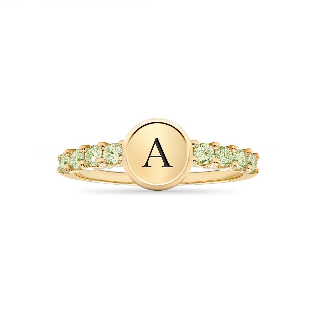 Rosecliff Letter Peridot Ring in 14k Gold (August)