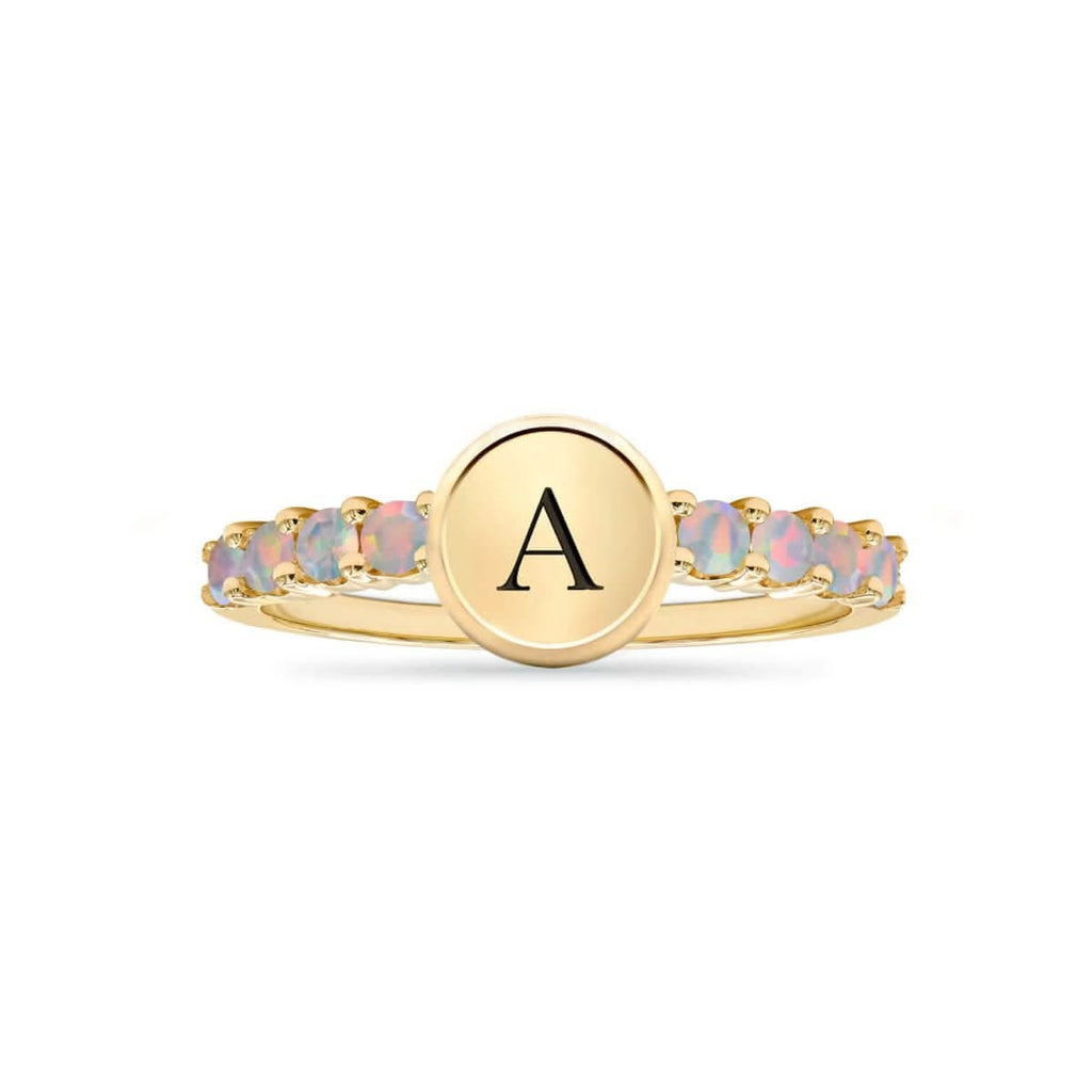 Rosecliff Letter Opal Ring in 14k Gold (October)