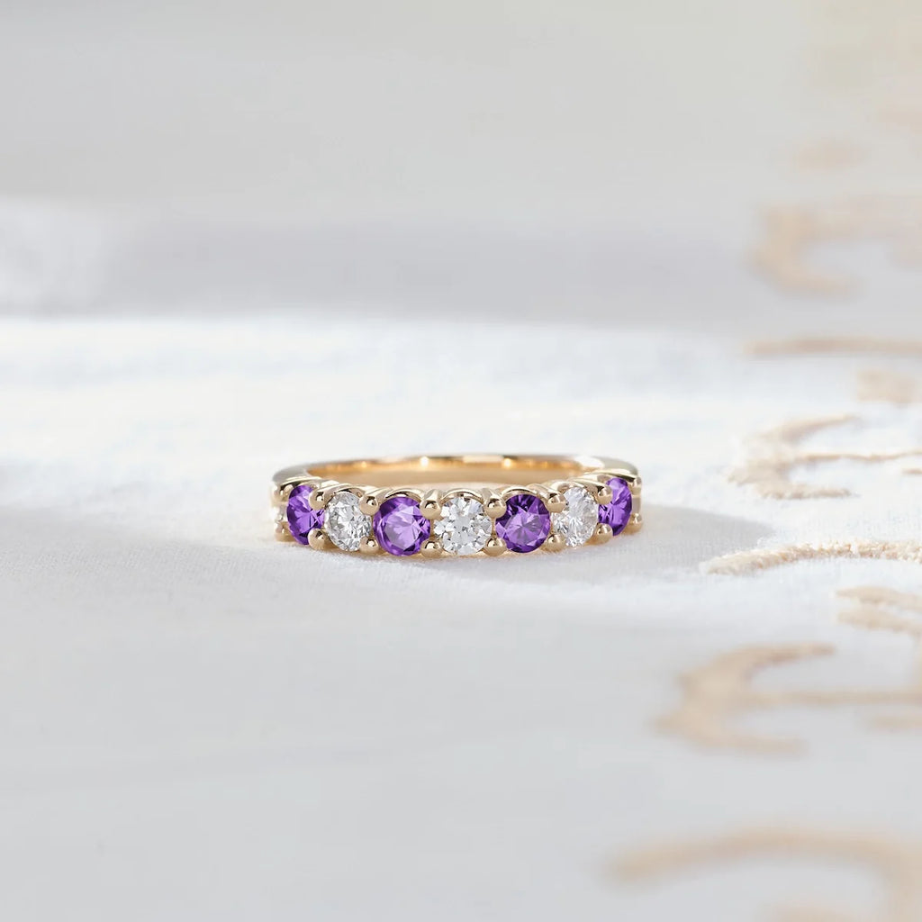 Rosecliff Luxe Diamond & Amethyst Stackable Ring in 14k Gold (February)