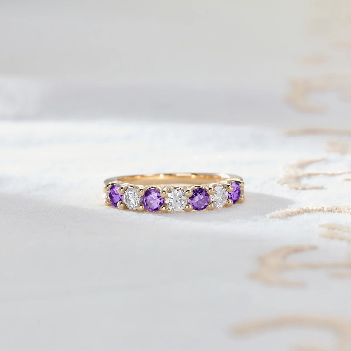 Rosecliff Luxe Diamond & Amethyst Stackable Ring in 14k Gold (February)