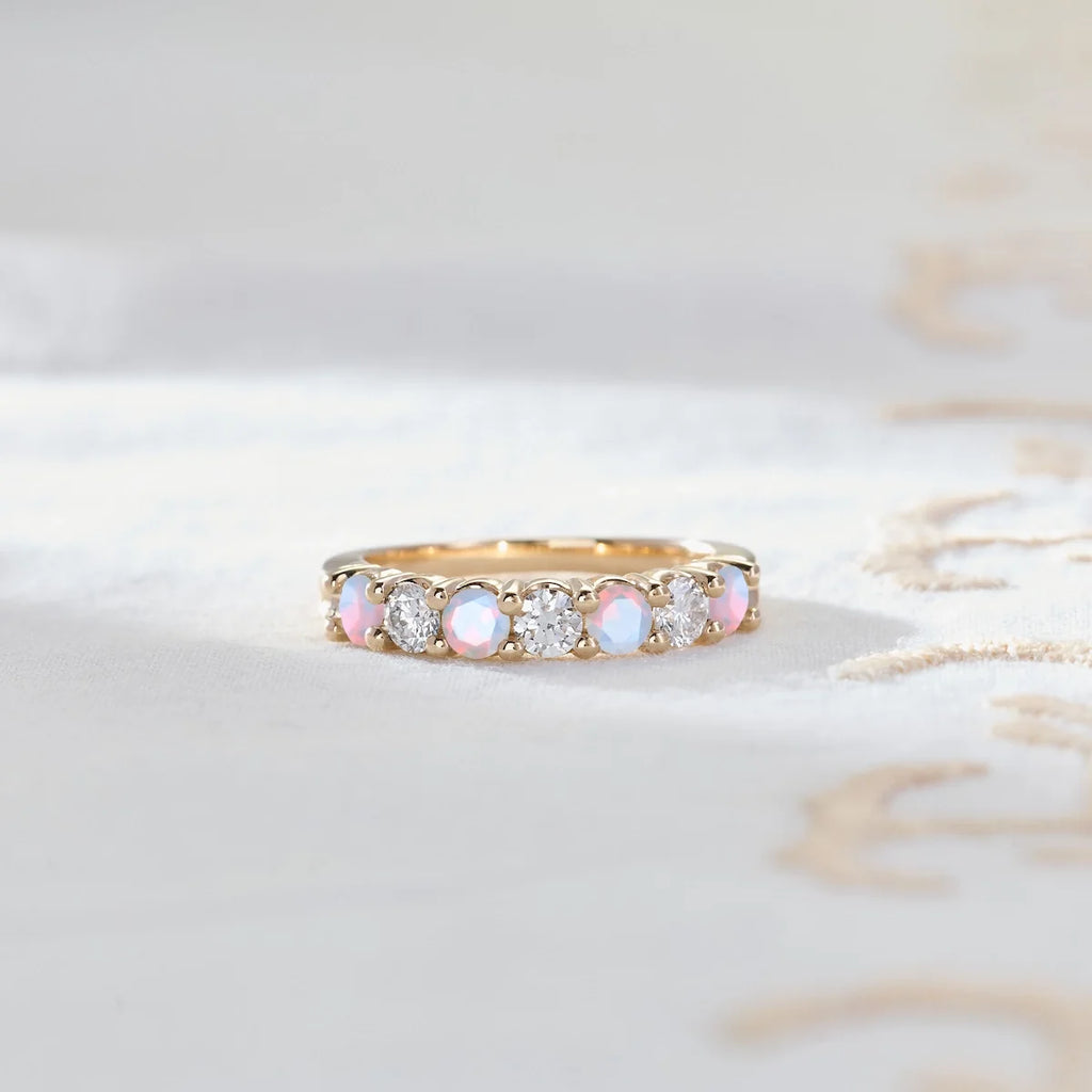 Rosecliff Luxe Diamond & Opal Stackable Ring in 14k Gold (October)
