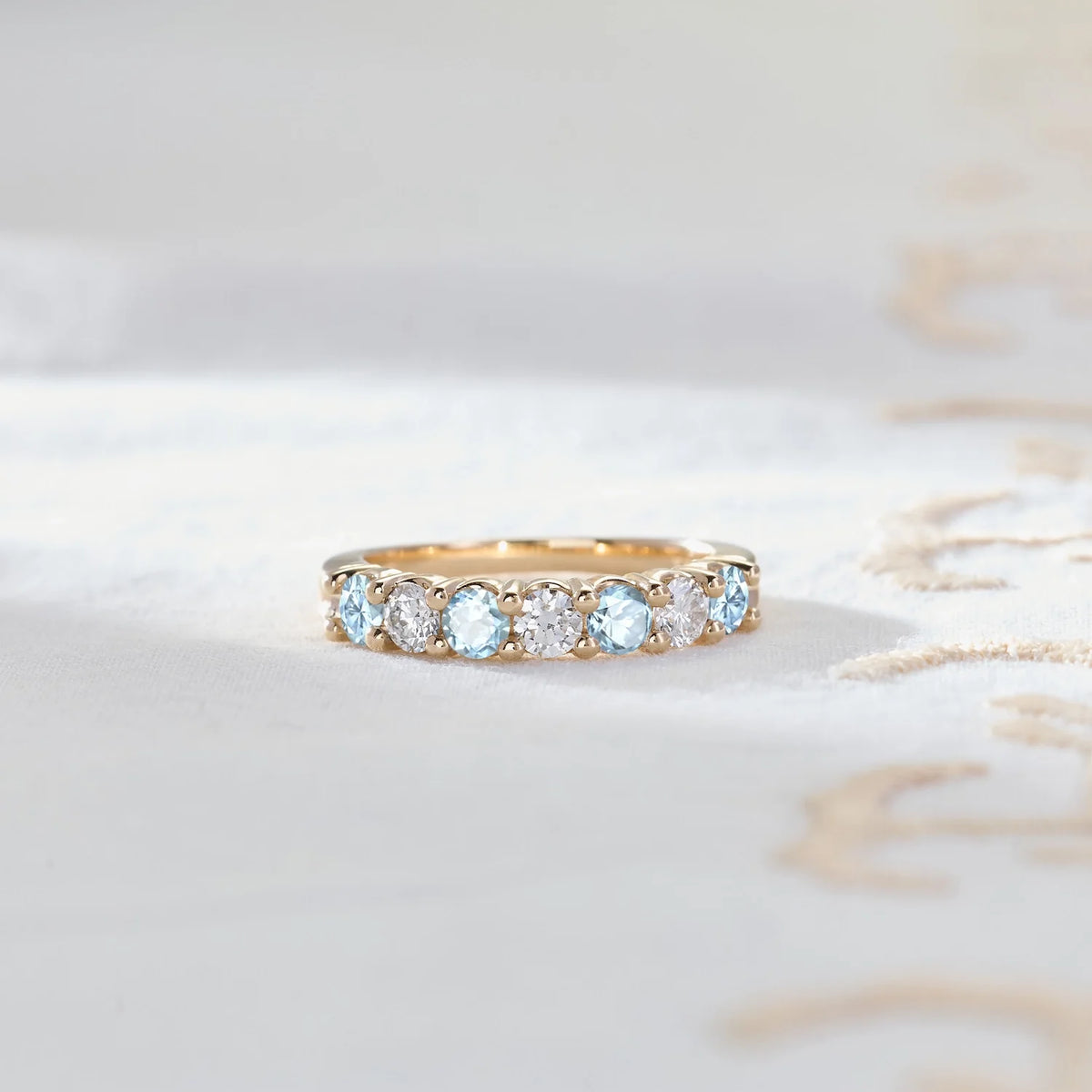 Rosecliff Luxe Diamond & Nantucket Blue Topaz Stackable Ring in 14k Gold (December)