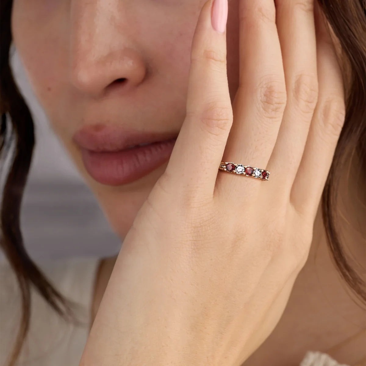 Rosecliff Luxe Diamond & Garnet Stackable Ring in 14k Gold (January)