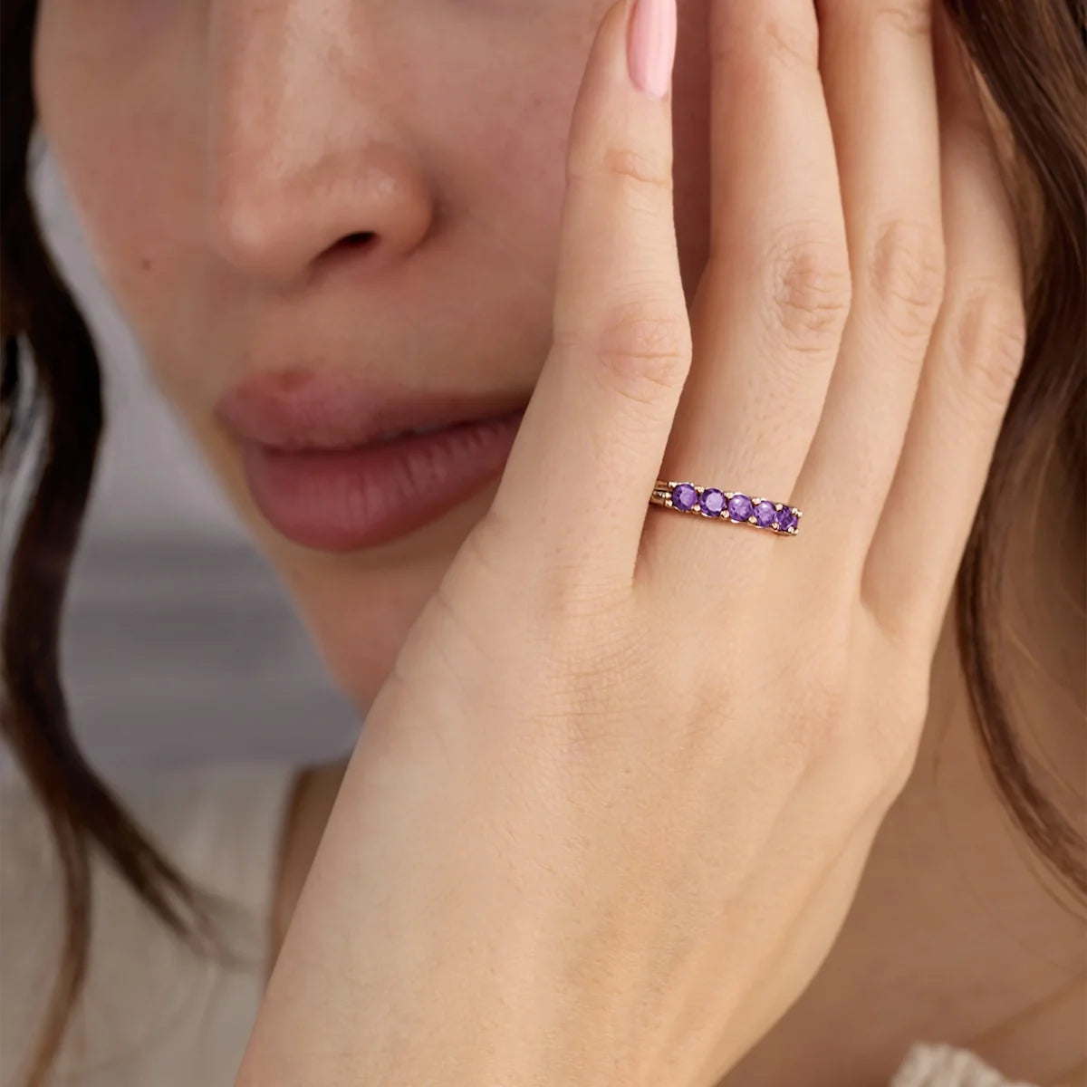 Rosecliff Luxe Amethyst Stackable Ring in 14k Gold (February