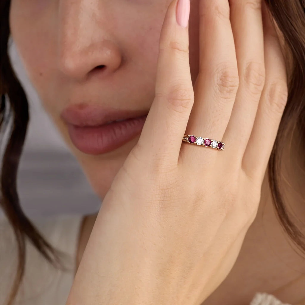 Rosecliff Luxe Diamond & Ruby Stackable Ring in 14k Gold (July)