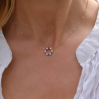 Rainbow Rosecliff Small Circle Necklace with Diamonds in 14k Gold