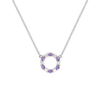 Rosecliff Small Circle Diamond & Amethyst Necklace in 14k Gold (February)