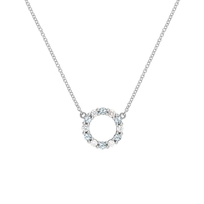 Rosecliff Small Circle Diamond & Aquamarine Necklace in 14k Gold (March)
