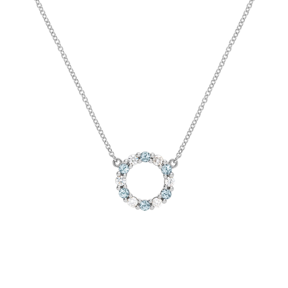 Rosecliff Small Circle Diamond & Nantucket Blue Topaz Necklace in 14k Gold (December)