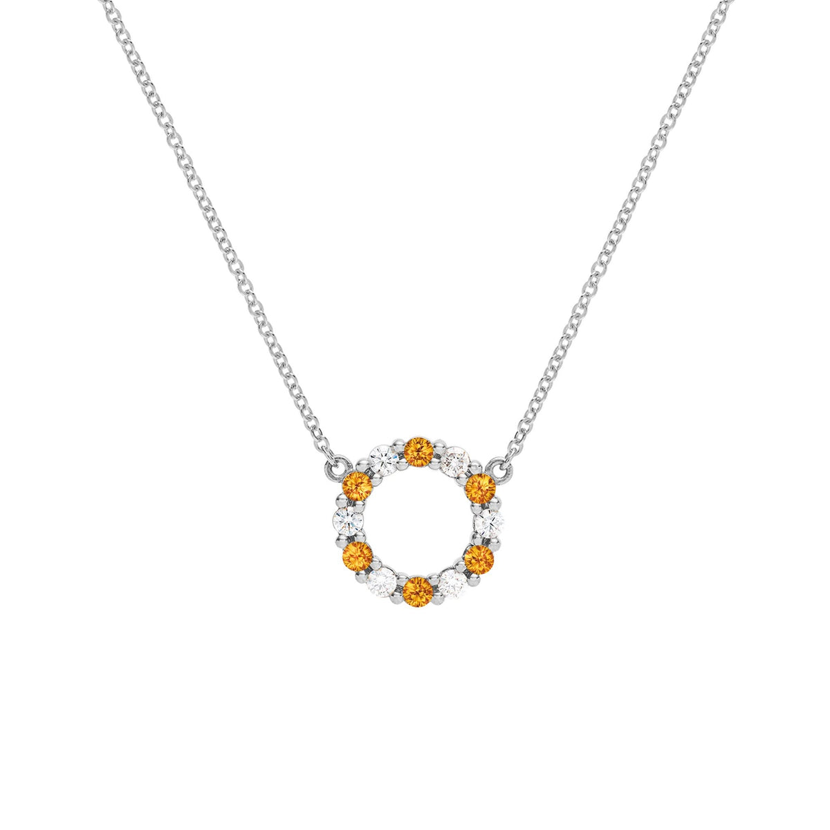 Rosecliff Small Circle Diamond & Citrine Necklace in 14k Gold (November)