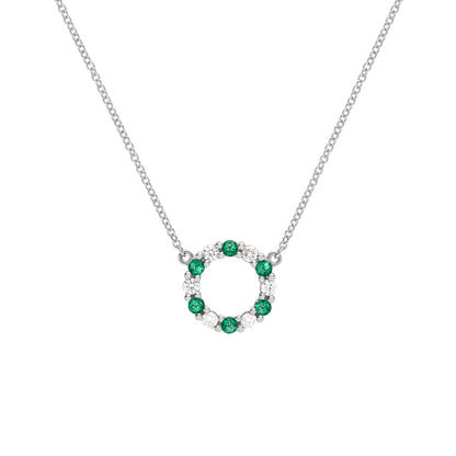 Rosecliff Small Circle Diamond & Emerald Necklace in 14k Gold (May)