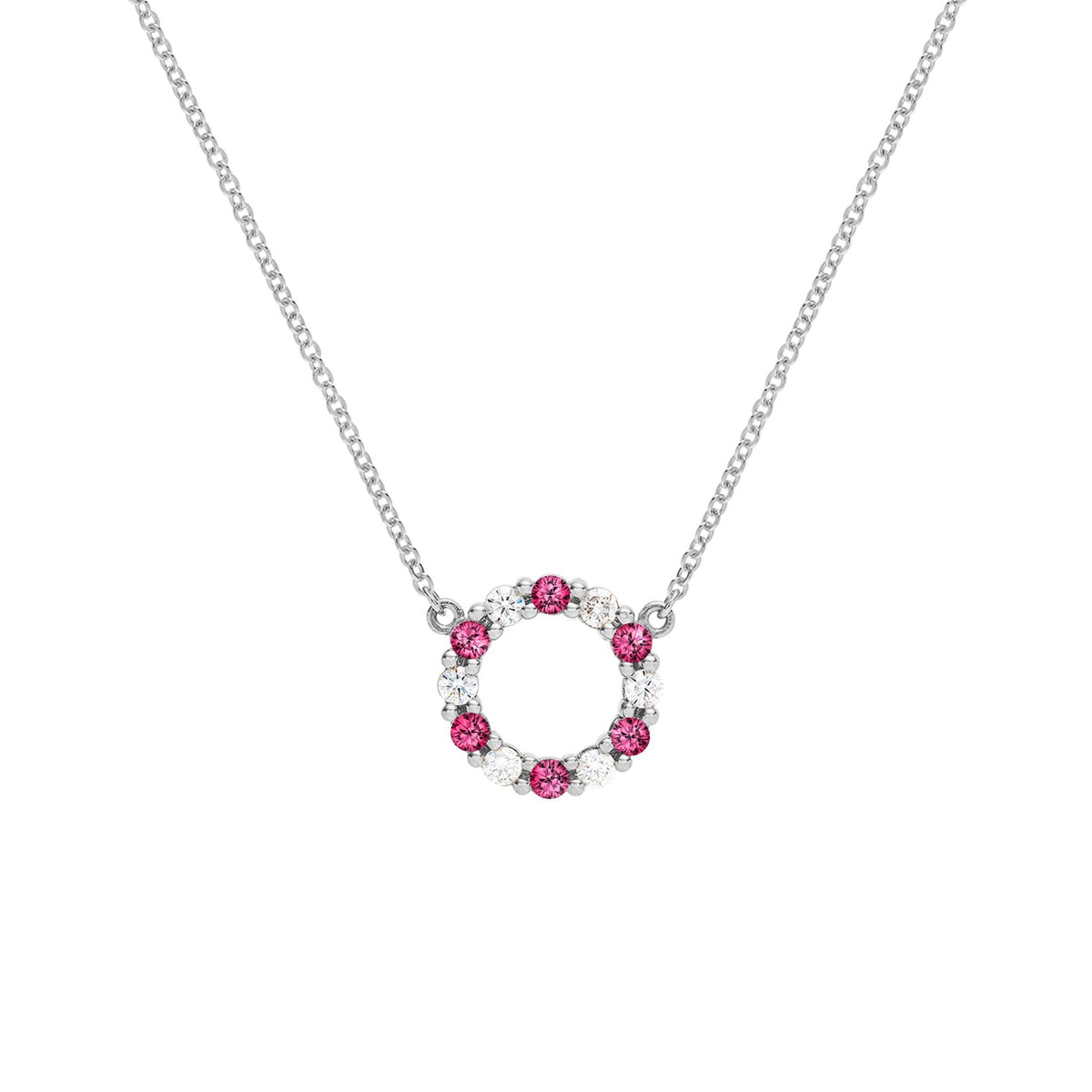 Rosecliff Small Circle Diamond & Ruby Necklace in 14k Gold (July)