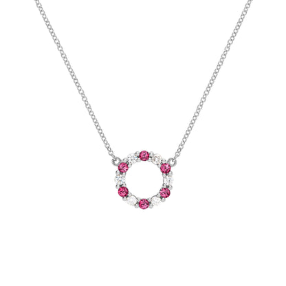Rosecliff Small Circle Diamond & Ruby Necklace in 14k Gold (July)