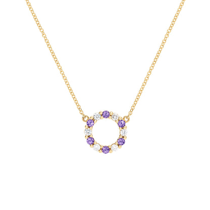 Rosecliff Small Circle Diamond & Amethyst Necklace in 14k Gold (February)