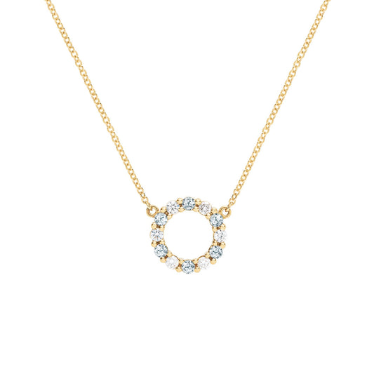 Rosecliff Small Circle Diamond & Aquamarine Necklace in 14k Gold (March)