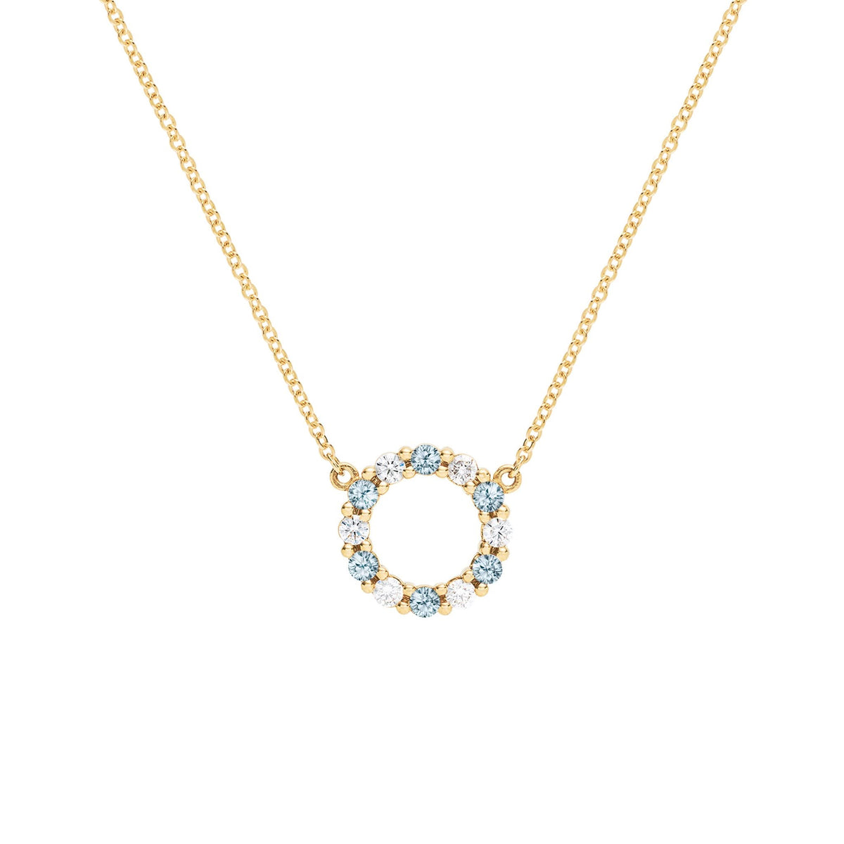 Rosecliff Small Circle Diamond & Nantucket Blue Topaz Necklace in 14k Gold (December)