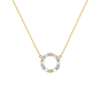Rosecliff Small Circle Diamond & Nantucket Blue Topaz Necklace in 14k Gold (December)