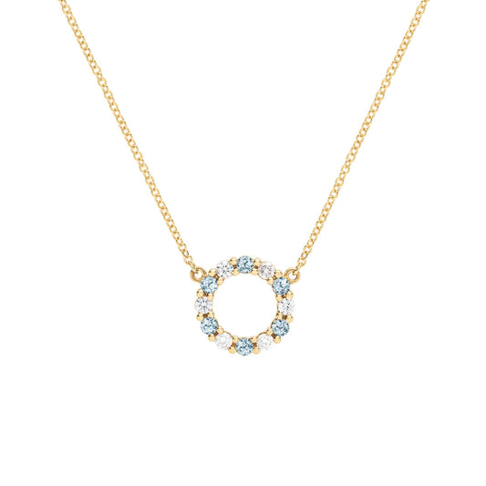 Rosecliff Small Circle Diamond & Nantucket Blue Topaz Necklace in 14k Gold (December)