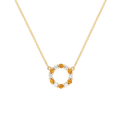 Rosecliff Small Circle Diamond & Citrine Necklace in 14k Gold (November)