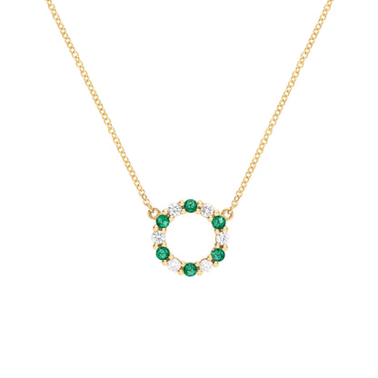 Rosecliff Small Circle Diamond & Emerald Necklace in 14k Gold (May)