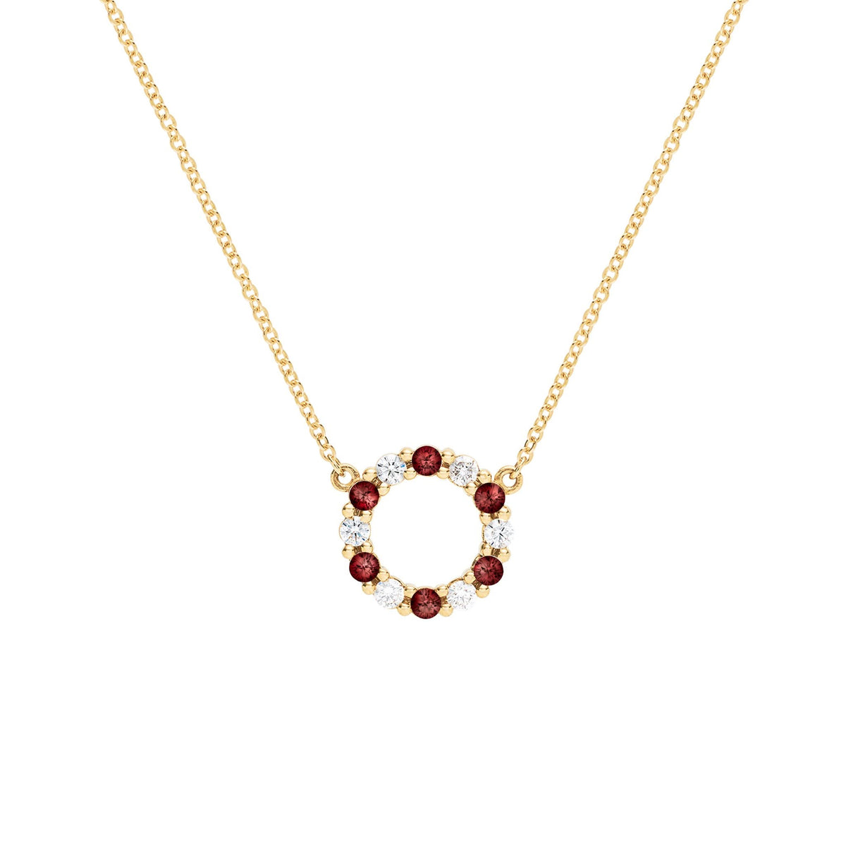 Rosecliff Small Circle Diamond & Garnet Necklace in 14k Gold (January)