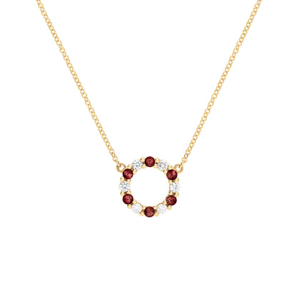 Rosecliff Small Circle Diamond & Garnet Necklace in 14k Gold (January)