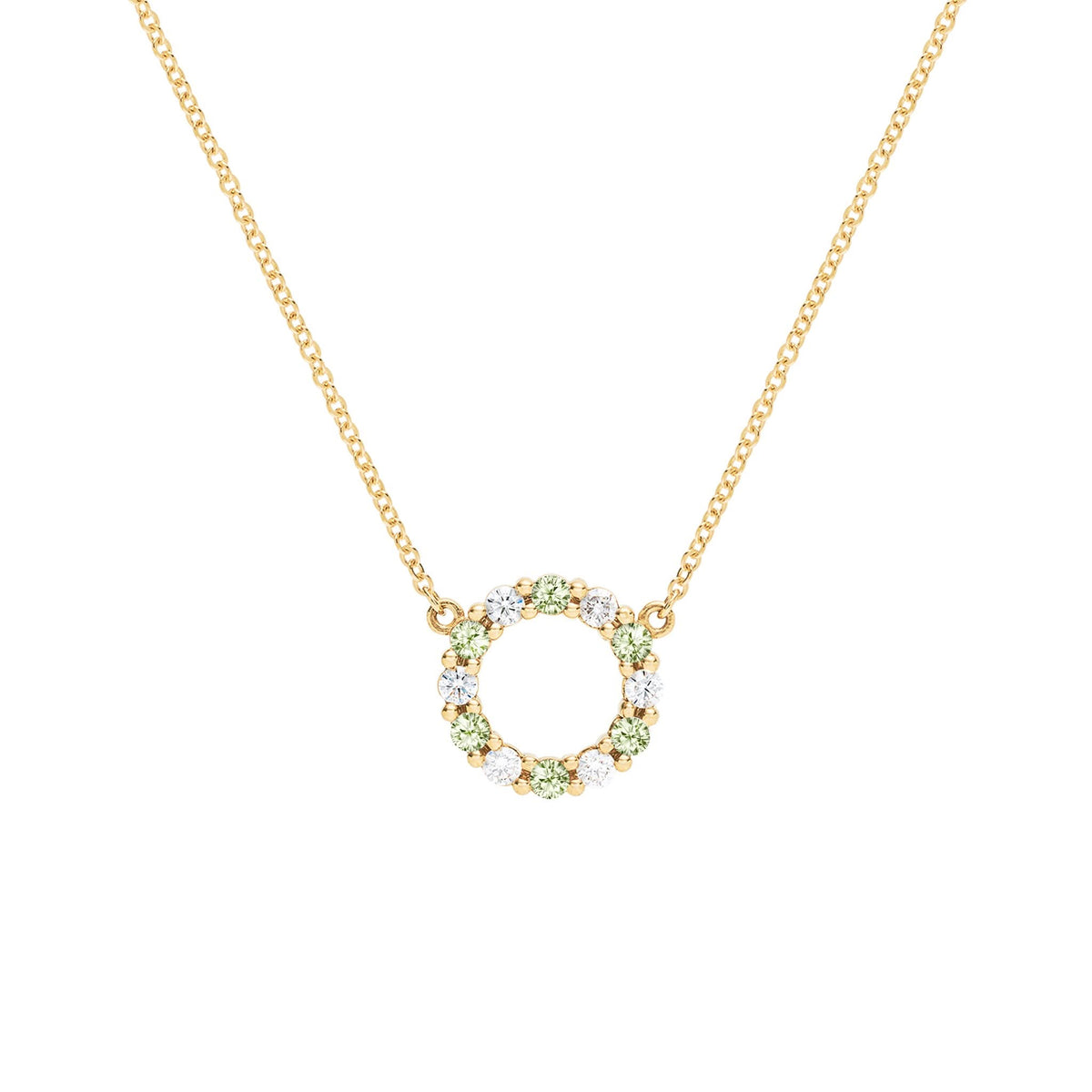 Rosecliff Small Circle Diamond & Peridot Necklace in 14k Gold (August)