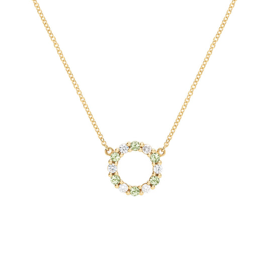 Rosecliff Small Circle Diamond & Peridot Necklace in 14k Gold (August)