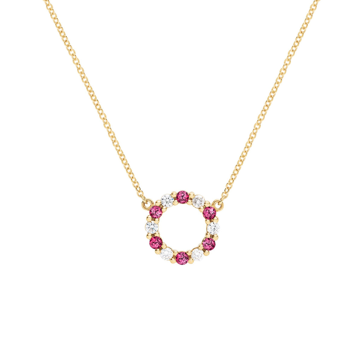 Rosecliff Small Circle Diamond & Ruby Necklace in 14k Gold (July)