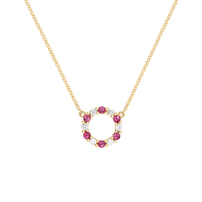 Rosecliff Small Circle Diamond & Ruby Necklace in 14k Gold (July)